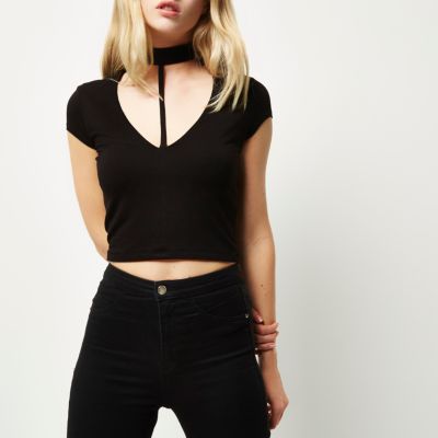 Black T-bar crop top